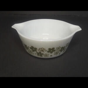 Pyrex Flora 472 1'' 1/2 Pint Casserole Bowl  Color White Green